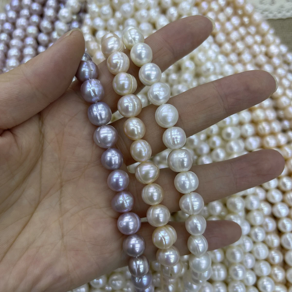 

Natural Freshwater Pearl Round 9-10mm White Purple Orange Bead Jewelry Make DIY Necklace Bracelet Accessories Women Wedding