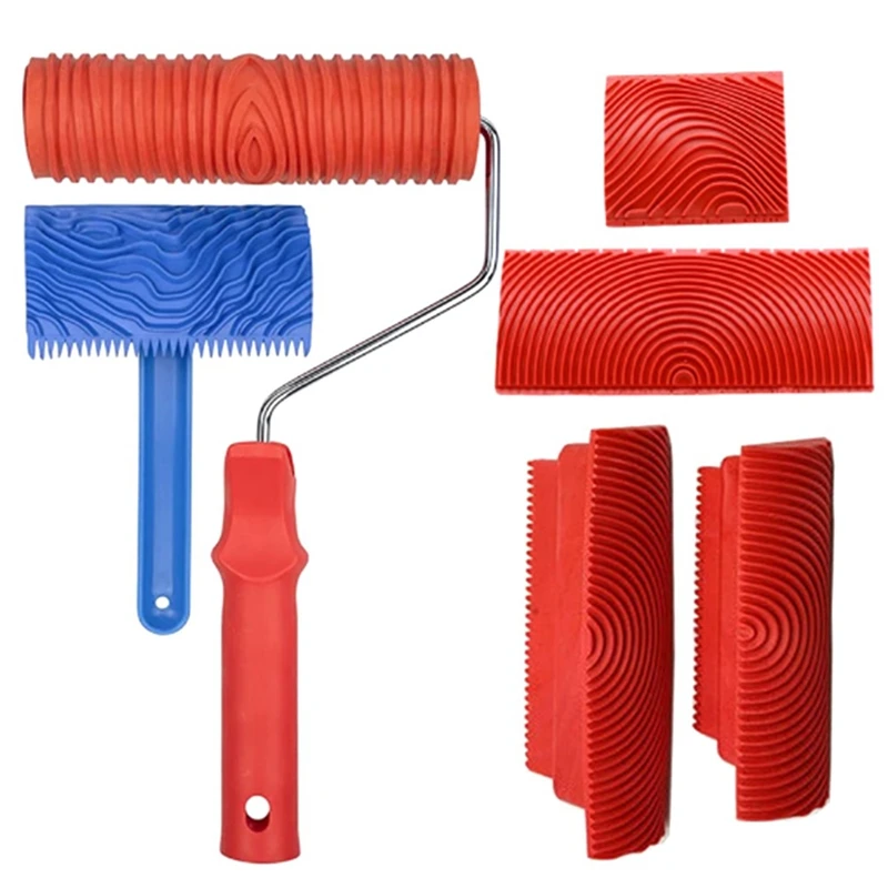 6Pcs Handheld Wood Grain Tool Art Paint Red Wood Grain Tool Grain Rubber Wood Grain Tool Puller Basics Wood Graining Set