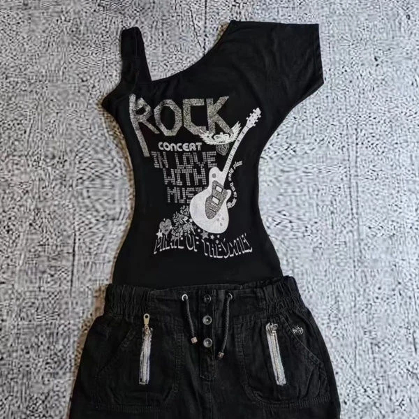 Letter Grunge Clothes 2000s T-shirts Punk Woman Vintage Top Y2k Cutecore Tee Kawaii Slim Summer Goth Girl Crop Top Female Tshirt