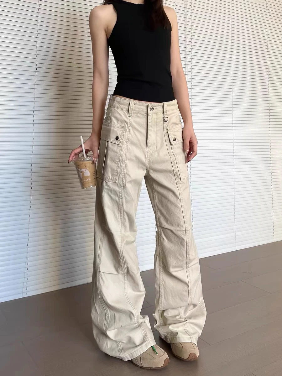 

Американские ретро-брюки унисекс с множеством карманов, прямые, слегка расклешенные, 3D-крой, повседневные, универсальные, длинные брюки