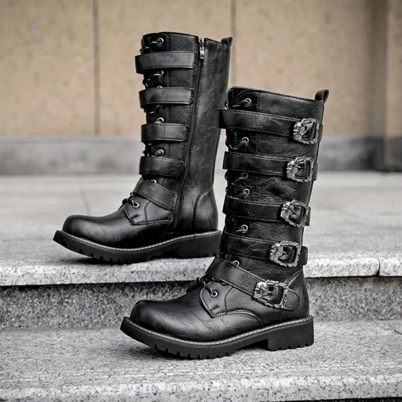 

Gothic Punk Platform Boots Fashion Men Motorcycle Boot Quality Leather Mid-calf Boots Western Cowboy Boots Men Booties Botas2025