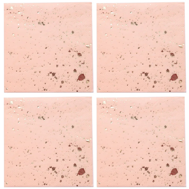 مجموعة أدوات مائدة للاستعمال مرة واحدة من ملمس الرخام الوردي الذهبي 80X مناديل ورقية #2