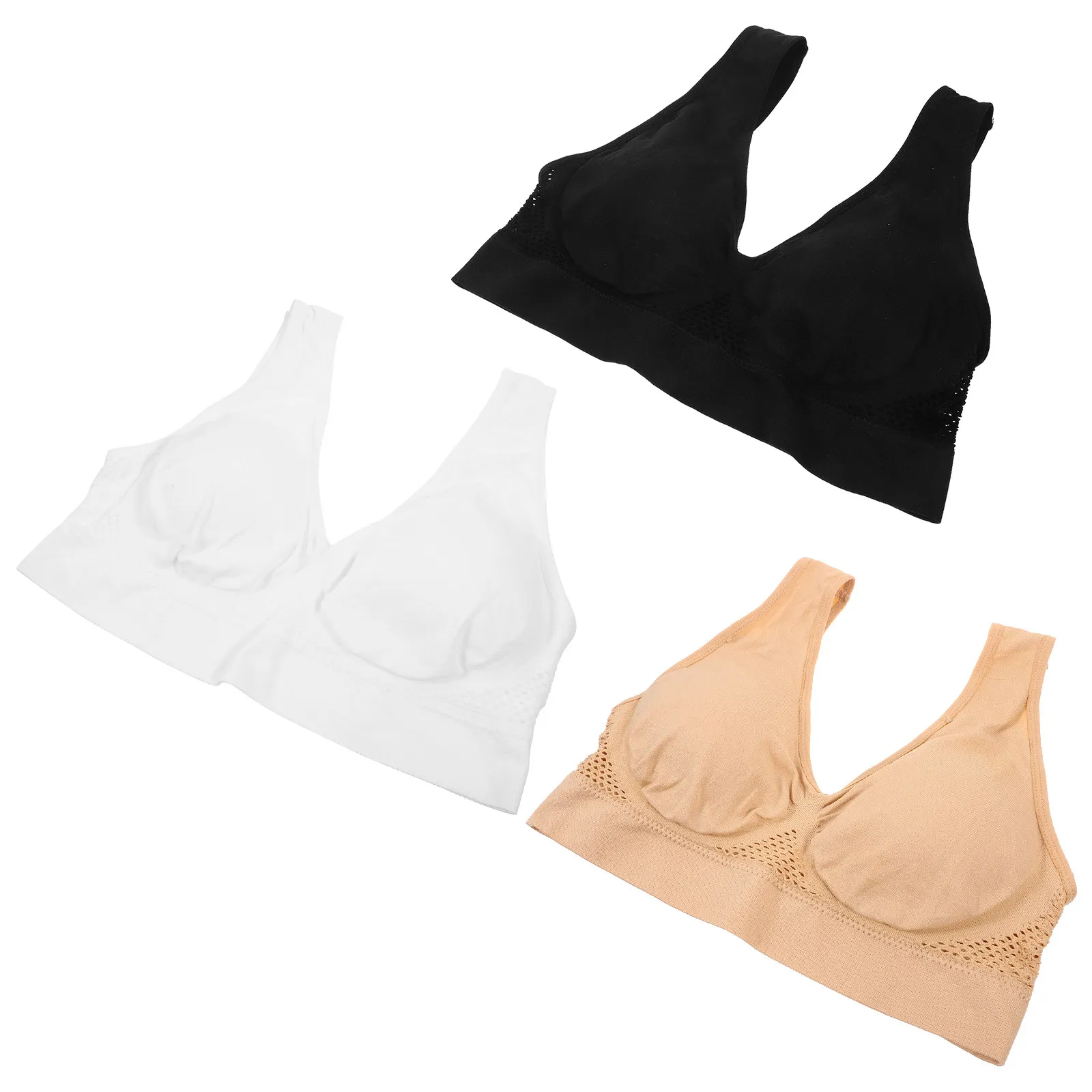 

Комплект из 3 спортивных бюстгальтеров больших размеров для женщин: дышащие, сетчатые, для тренировок, фитнеса, йоги, из мягкого нейлона, поддерживающие, комфортные