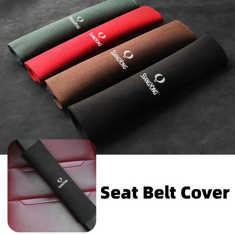 Car Seat Belt Cover Suede Shoulder Safety Protector Pad For SsangYong Actyon Sport Korando Rexton Kyron Rodius Tivoli Musso