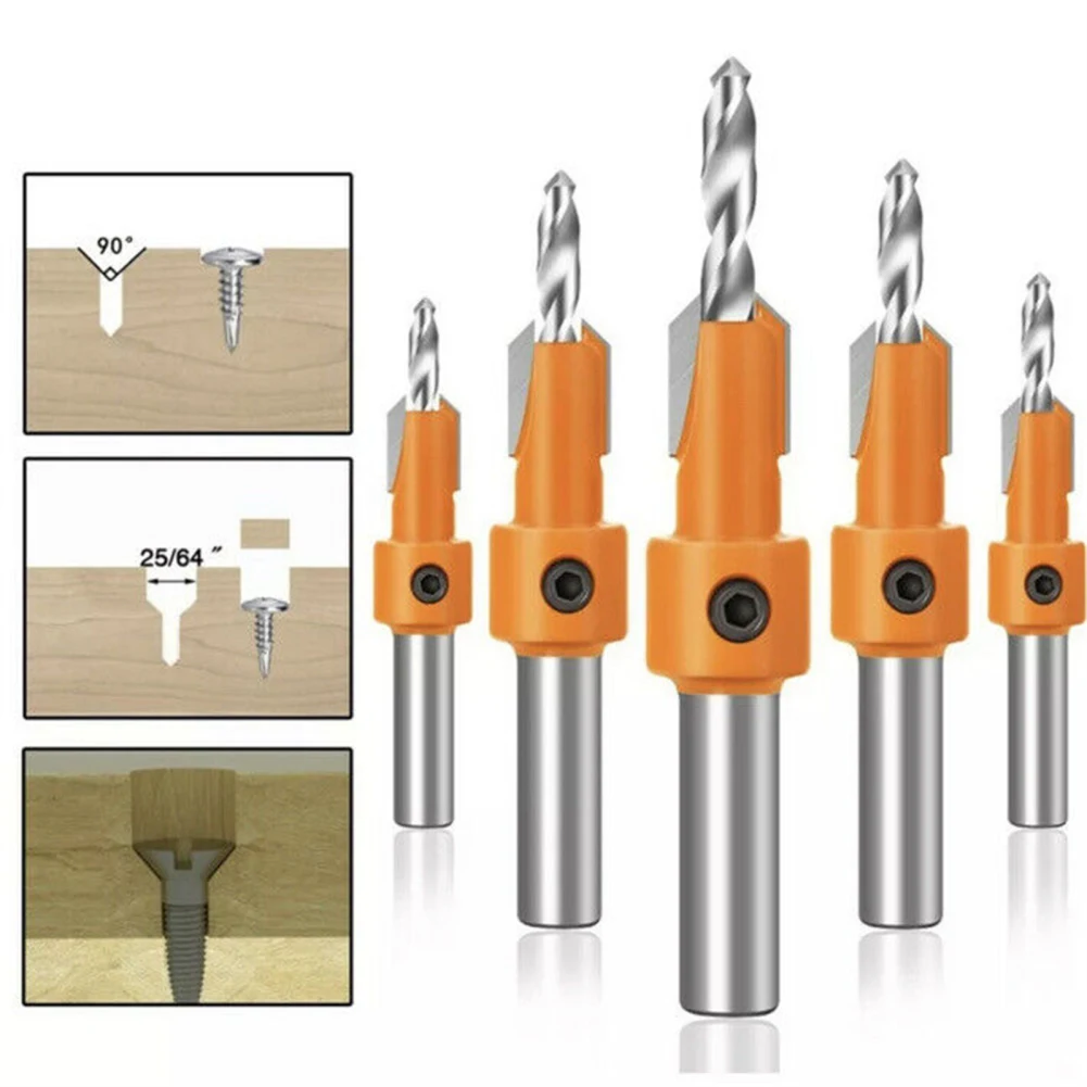 Countersink Drill Bit With Marked Size Plastic Box Anti Slip Five-edged Chamfer Design For DIY Home General Building Engineering