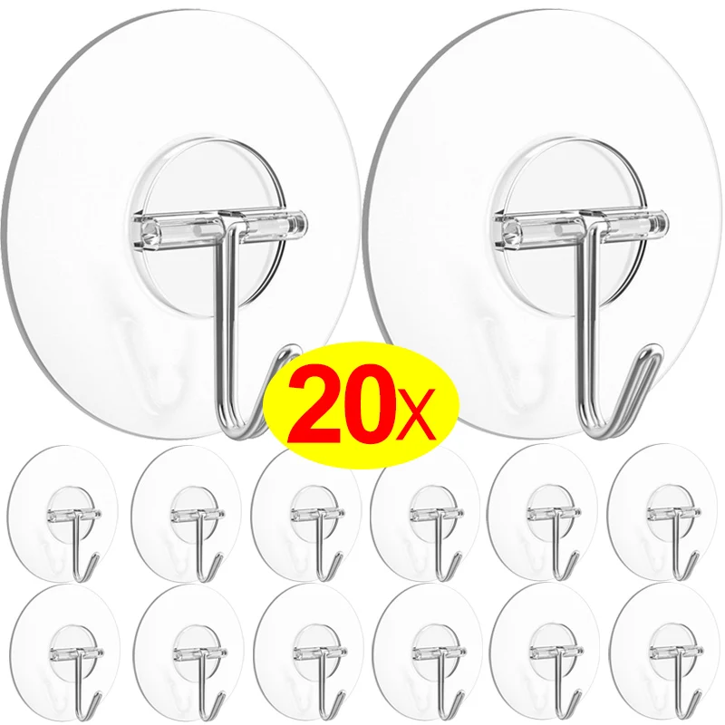 Round Transparent Wall Hooks Strong Self Adhesive Door Wall Hangers Hook Home Storage Hooks Heavy Load Hook Multi-Purpose Racks