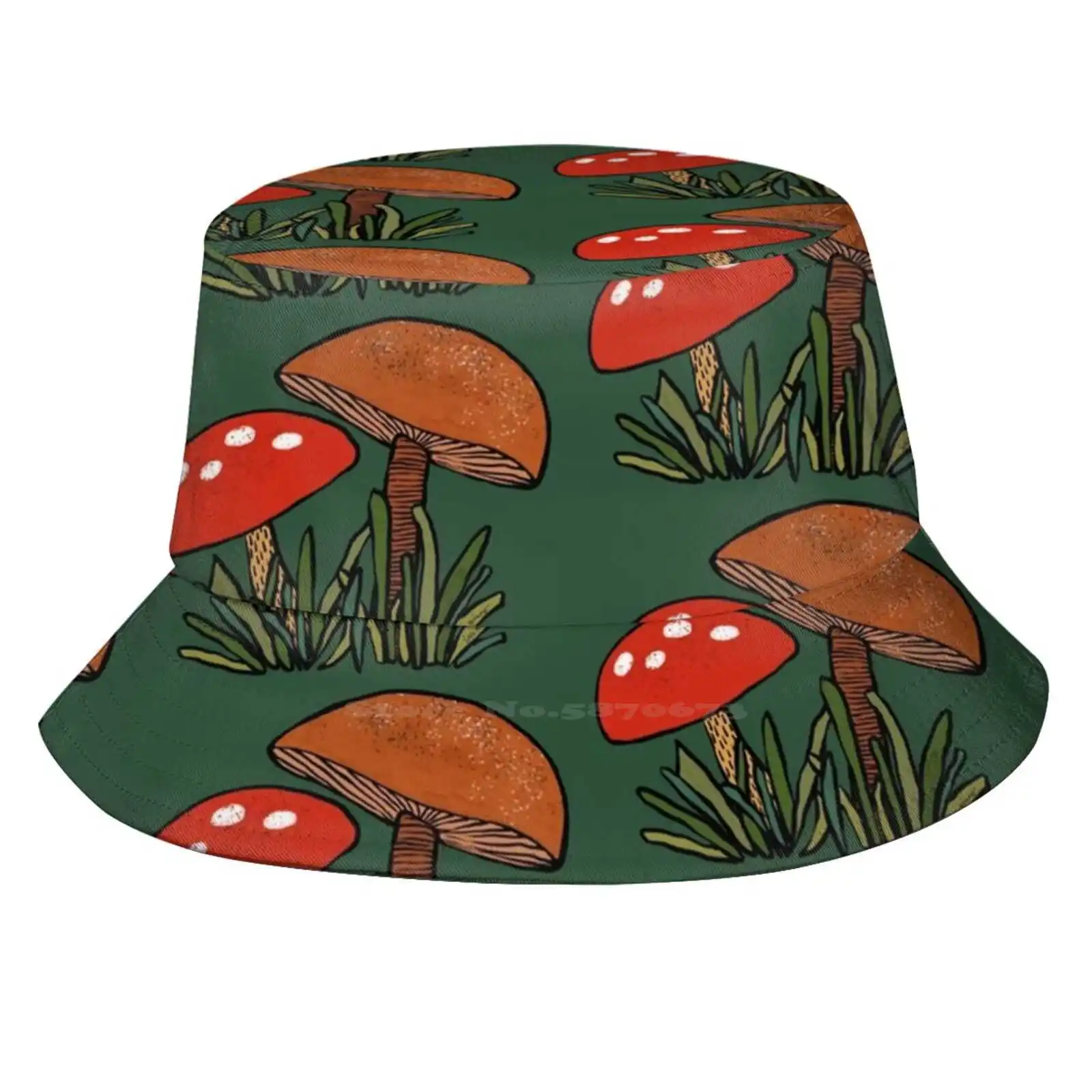 Red Mushroom Brown Mushroom Foldable Panama Bucket Hat Cap Red Mushroom Polka Dot Mushroom Mushroom Friends Grass