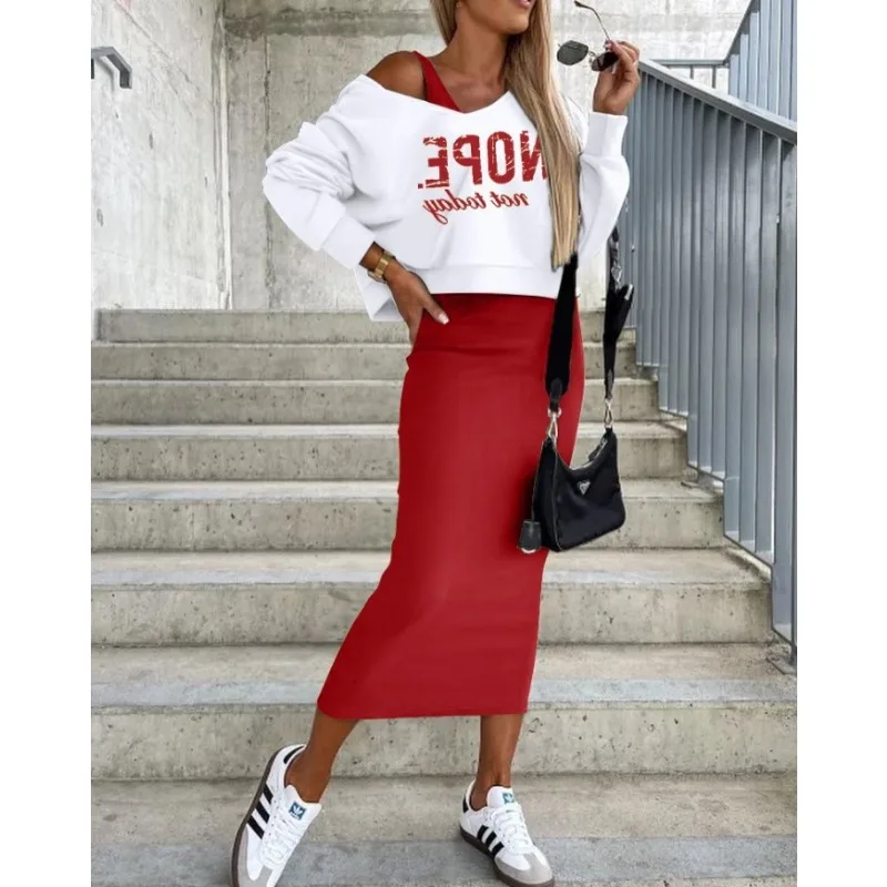 Sense Of Design New Arrivals Spring Autumn Women\'s Clothing Sweater Coat Base Slim Fit Skirt Suit Two-Piece Set