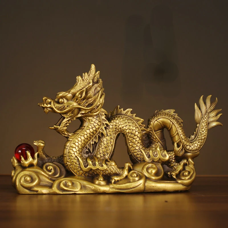 

Chinese Style Fengshui Zhaocai Wealth Attract Auspicious Dragon Ornaments Copper Dragon Ornaments Craft Gifts Decorations Craft