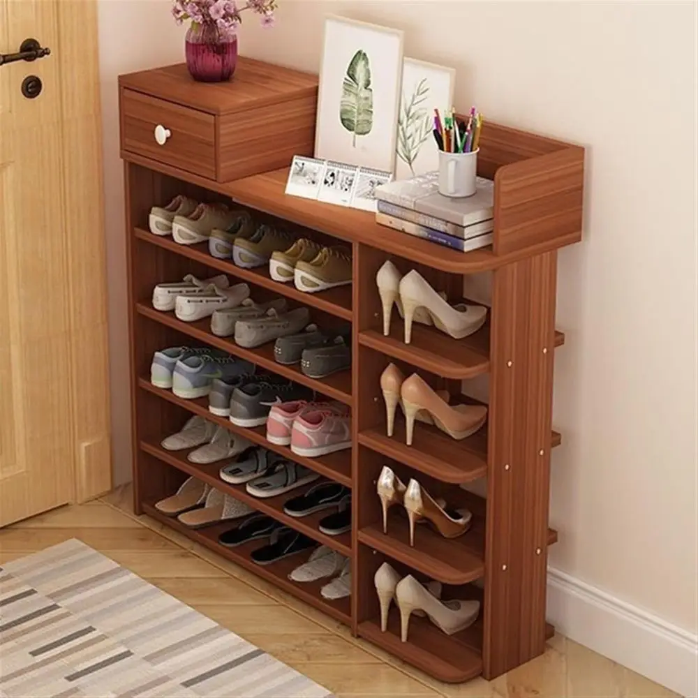 Large Modern Shoe Rack with Storage Cabinet and Changing Stool for Entryway Organization