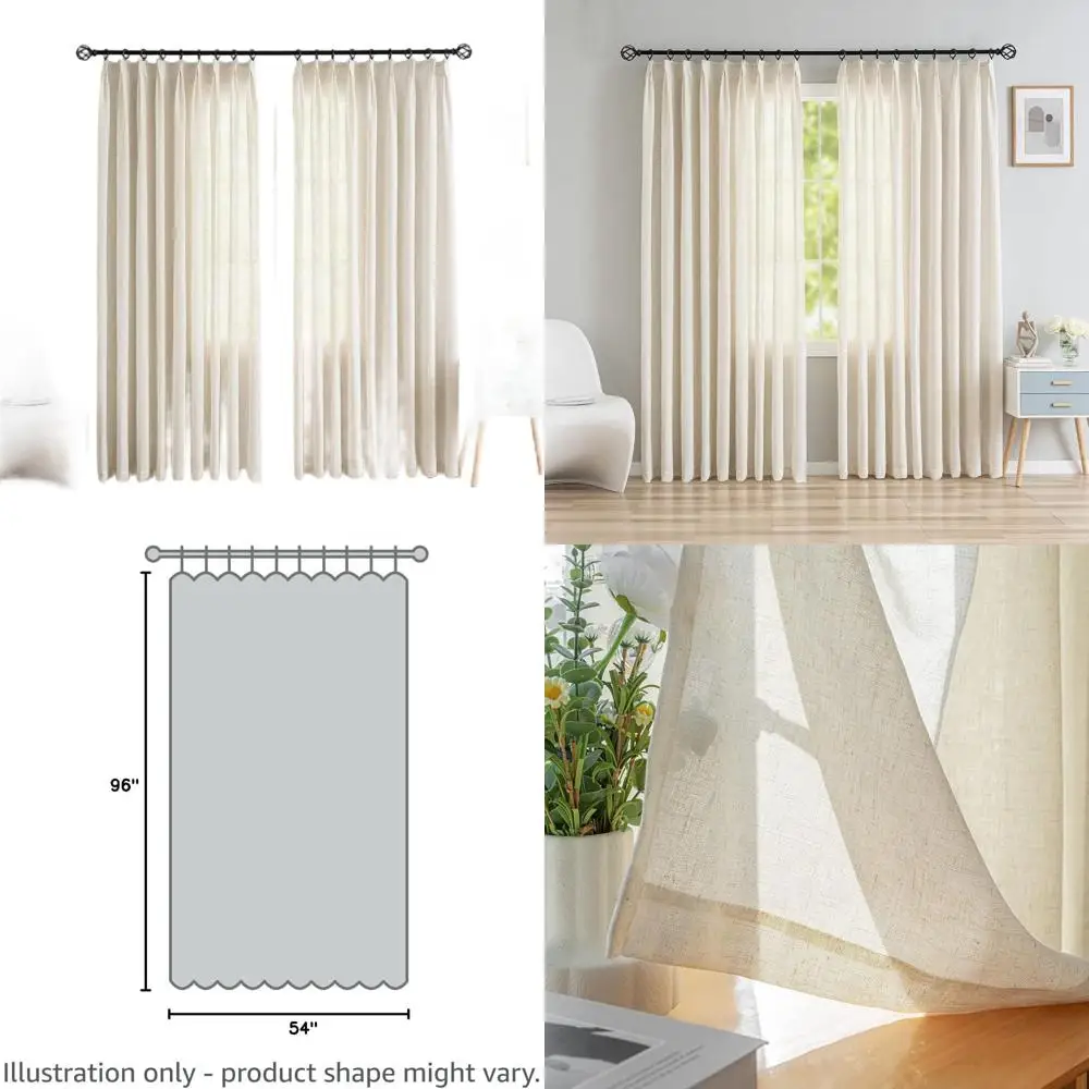 

Светопропускающие шторы в льняном стиле с защипами, 54x96 дюймов, для гостиной или спальни, легко устанавливаются на крючках, 1 панель