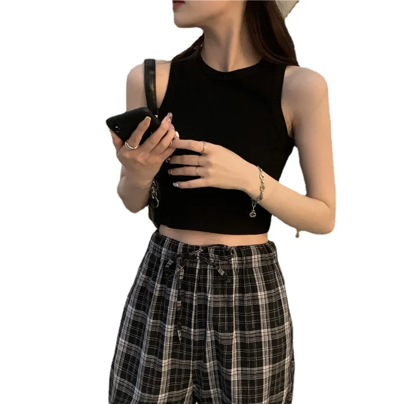 Sleeveless Kpop O-Neck Crop Tops Women Slim Sexy Korean Fashion T-shirts Y2K Vintage Summer Tees Cheap Clothes Woman Tshirts