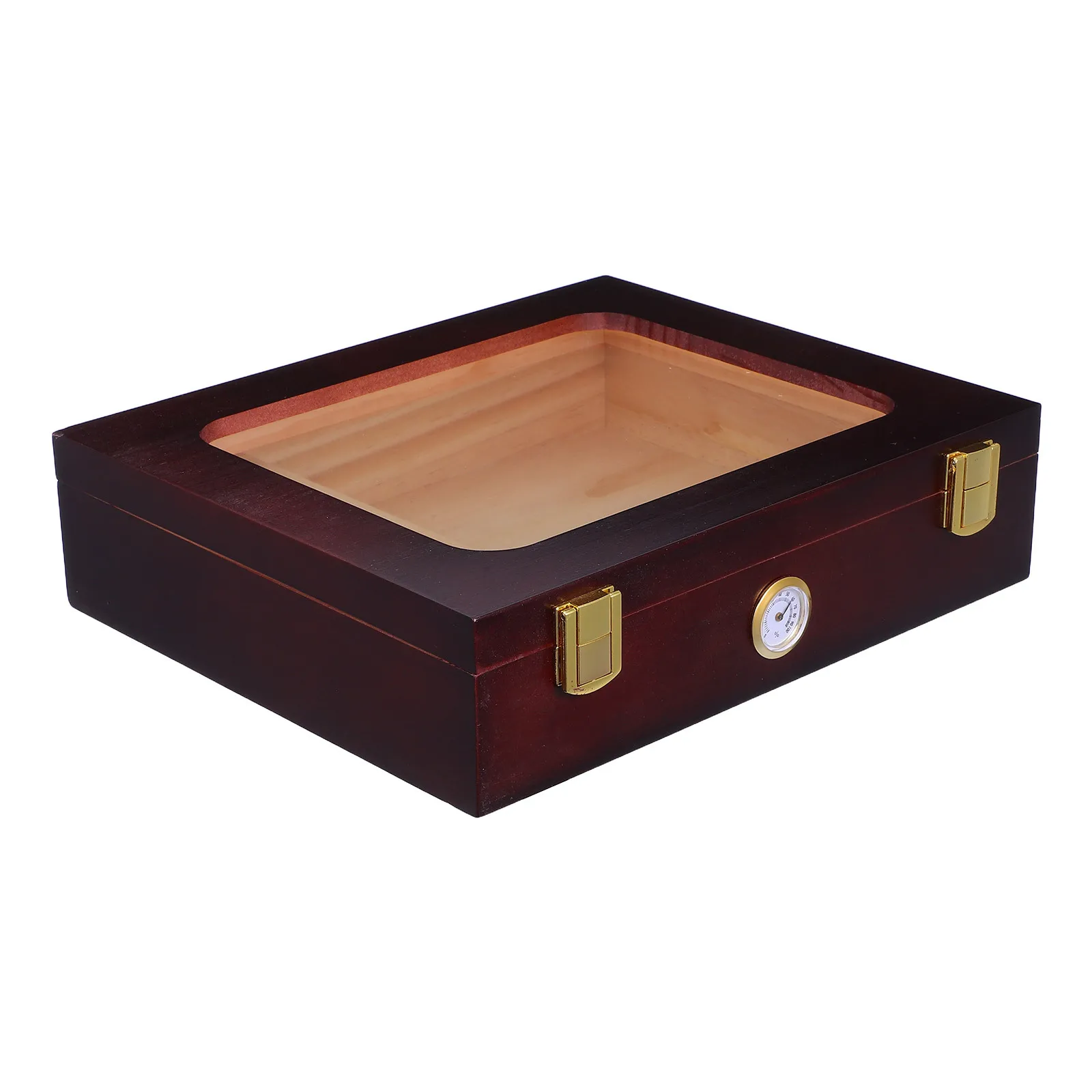 

Wooden Outdoor Cigar Box Box Glass Top With Hygrometer Humidifier Desktop Cedar Case For Cigar Accessories Brown