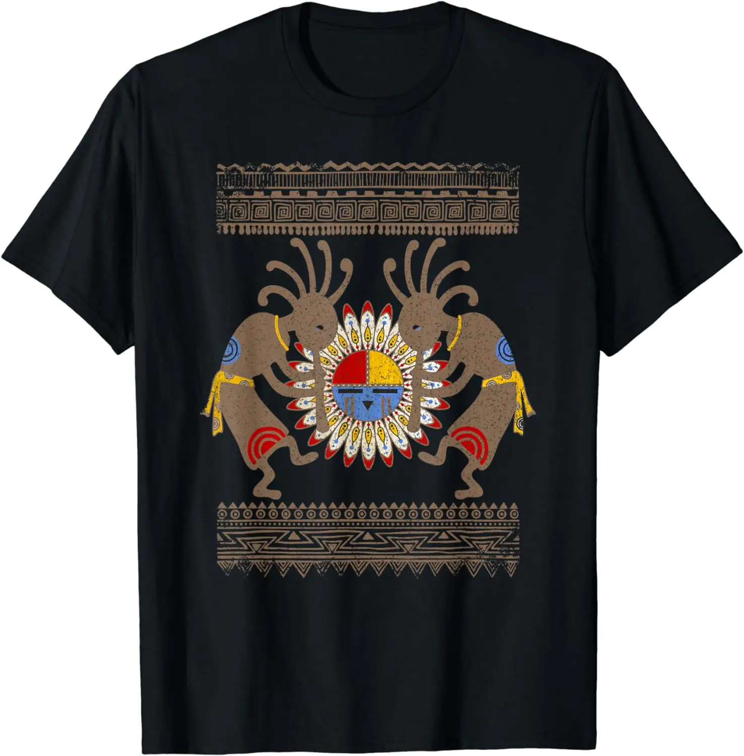 

Vintage Native Tribe Kachina Kokopelli Musicians T-Shirt 100% Cotton O-Neck Summer Short Sleeve Casual Mens T-shirt Size S-3XL