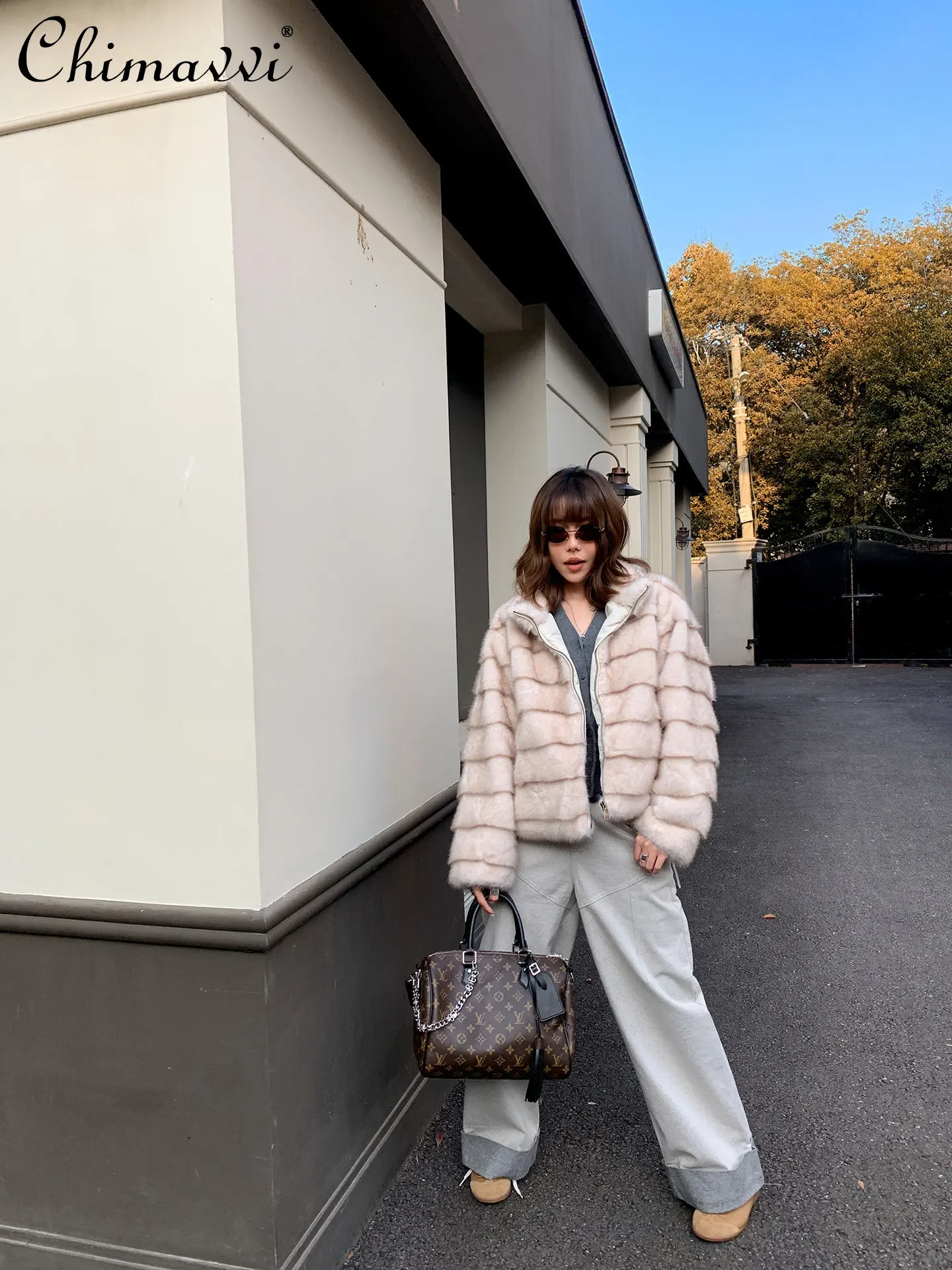 Mode Langarm Casual Stehkragen Nachahmung Nerz Pelz Kurze Pelzmantel Frauen Winter Verdickt Elegante Pelz Zipper Warme Jacke