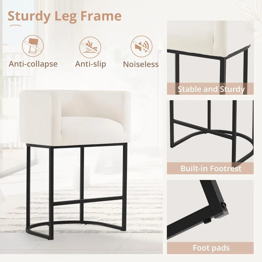 Kursi Bar Tinggi Penghitung 27" H Set Isi 3, Bangku Penghitung Barel Modern dengan Sandaran dan Lengan, Rangka Logam Hitam