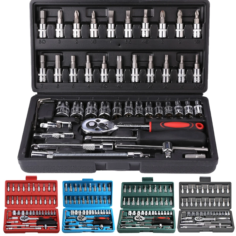 

46PCS Car Repair Tool Kit Wrench Set For Car Tool Screwdriver And Bit Ratchet Torque Quick Wrench Spanner Socket Key Hand Tools