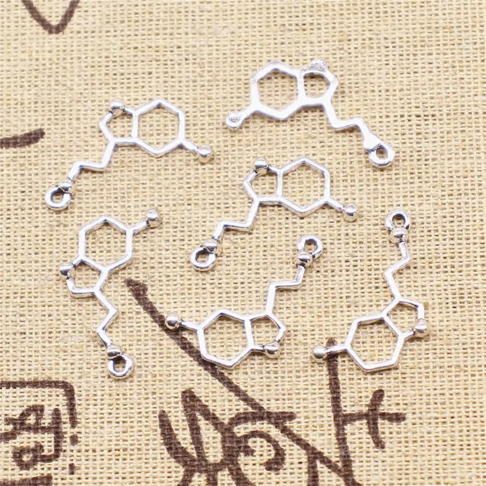 10pcs 13x25mm Chemical Molecules Charms Women Pendant Craft Best Friends Jewelry Antique Silver Color