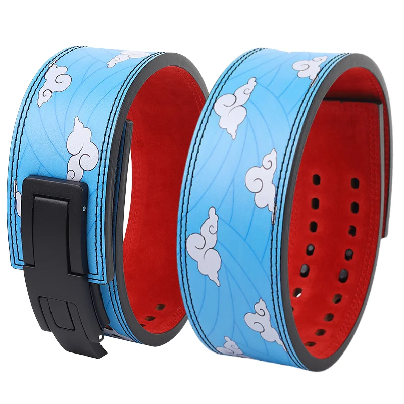 Fitness Weight Lifting Belt with Double Hole Lever Buckle Blue Sky & White Clouds Weightlifting Belt Cowhide for Men and Women