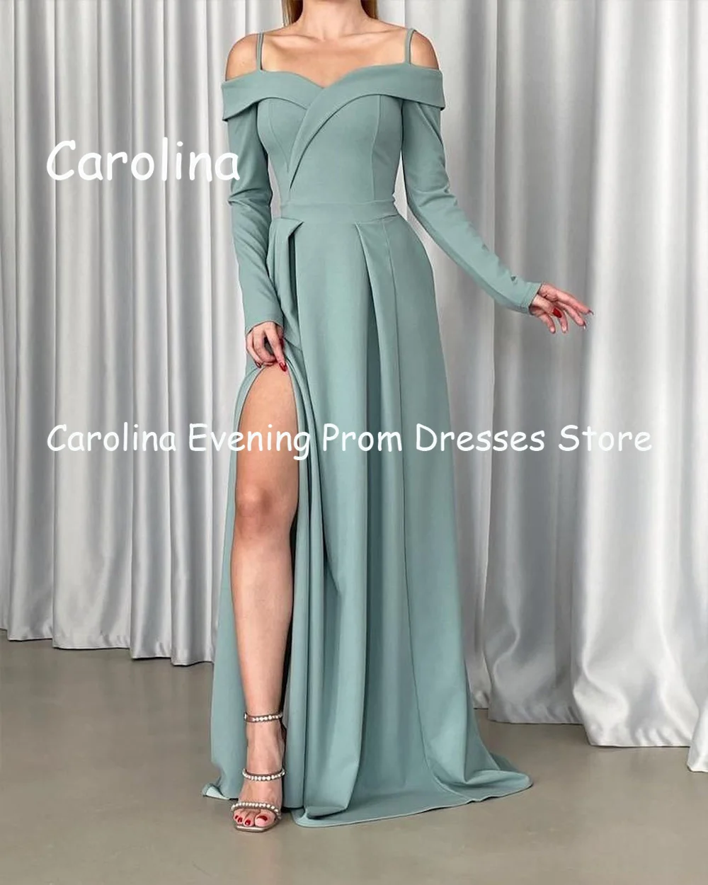 Carolina Satin A-line V-neck Ruffle Popular Prom Gown Floor Length Evening Formal Elegant Party Dress for Women 2023