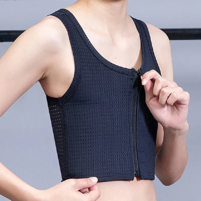 Flat Breast Slim Shaper FTM Lesbian Breathable Mesh Undershirt Front Zipper Bandage Tank Tops Transmen Women Chest Binder Vest