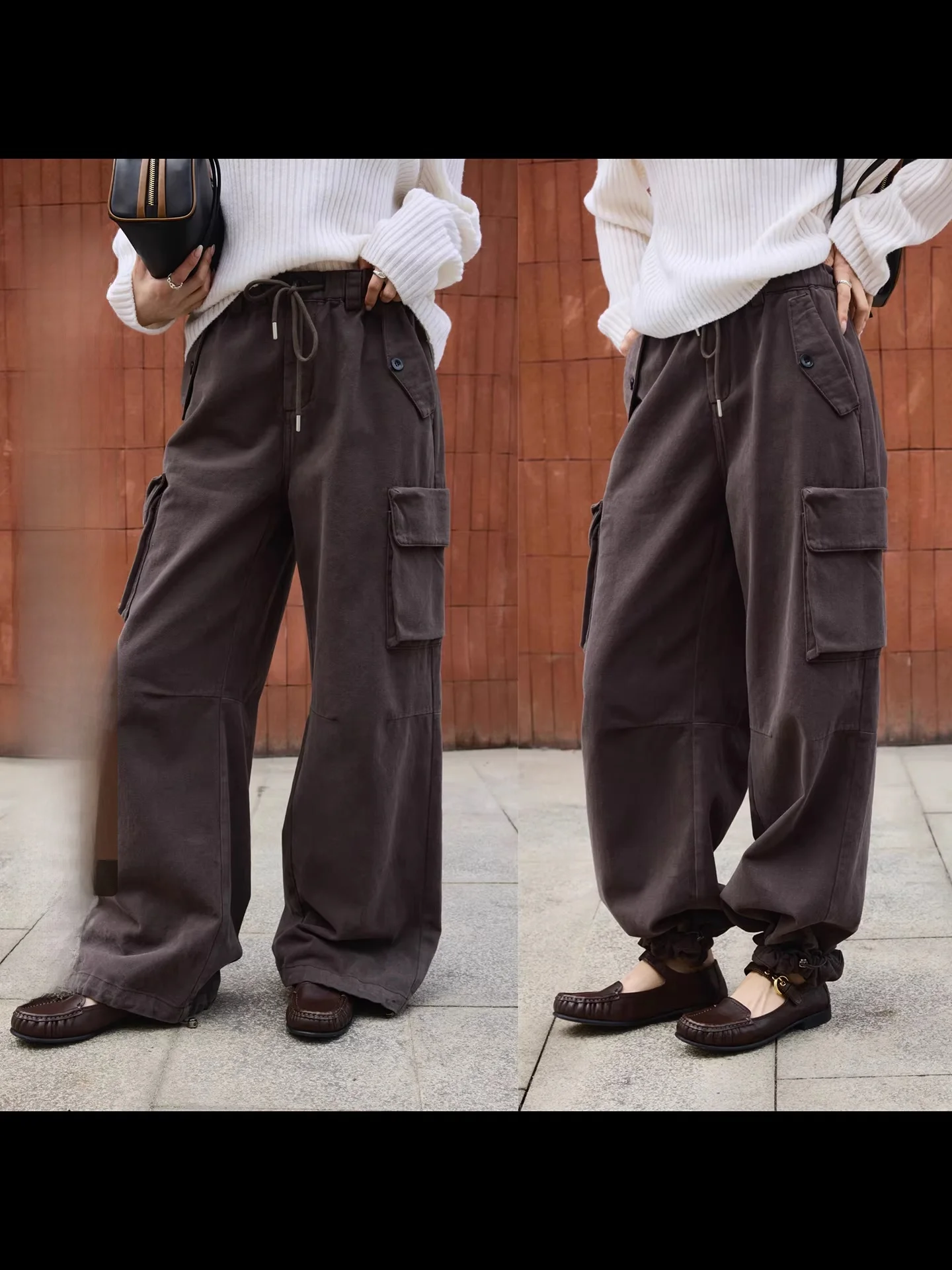 

Camelux Cotton Workwear Pants Elastic Waist Casual Trousers with Dstring Pure Cotton Commuter Sle Ladies Trousers