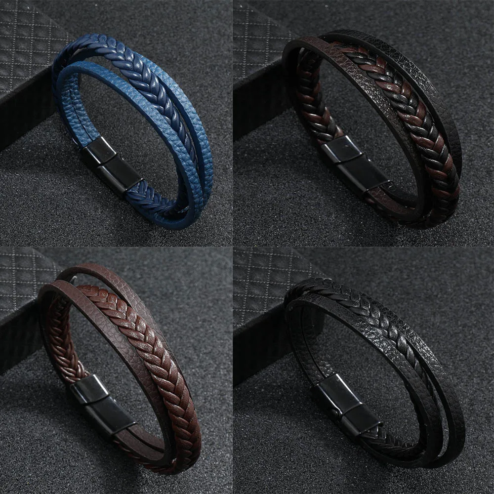 Stylish Men Leather Bracelet Detachable Magnetic Buckle Handmade Braided Wrap Braclet Outdoor Sports Cycling Accessories Joias