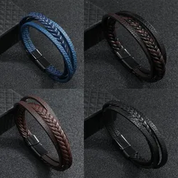 Stylish Men Leather Bracelet Detachable Magnetic Buckle Handmade Braided Wrap Braclet Outdoor Sports Cycling Accessories Joias