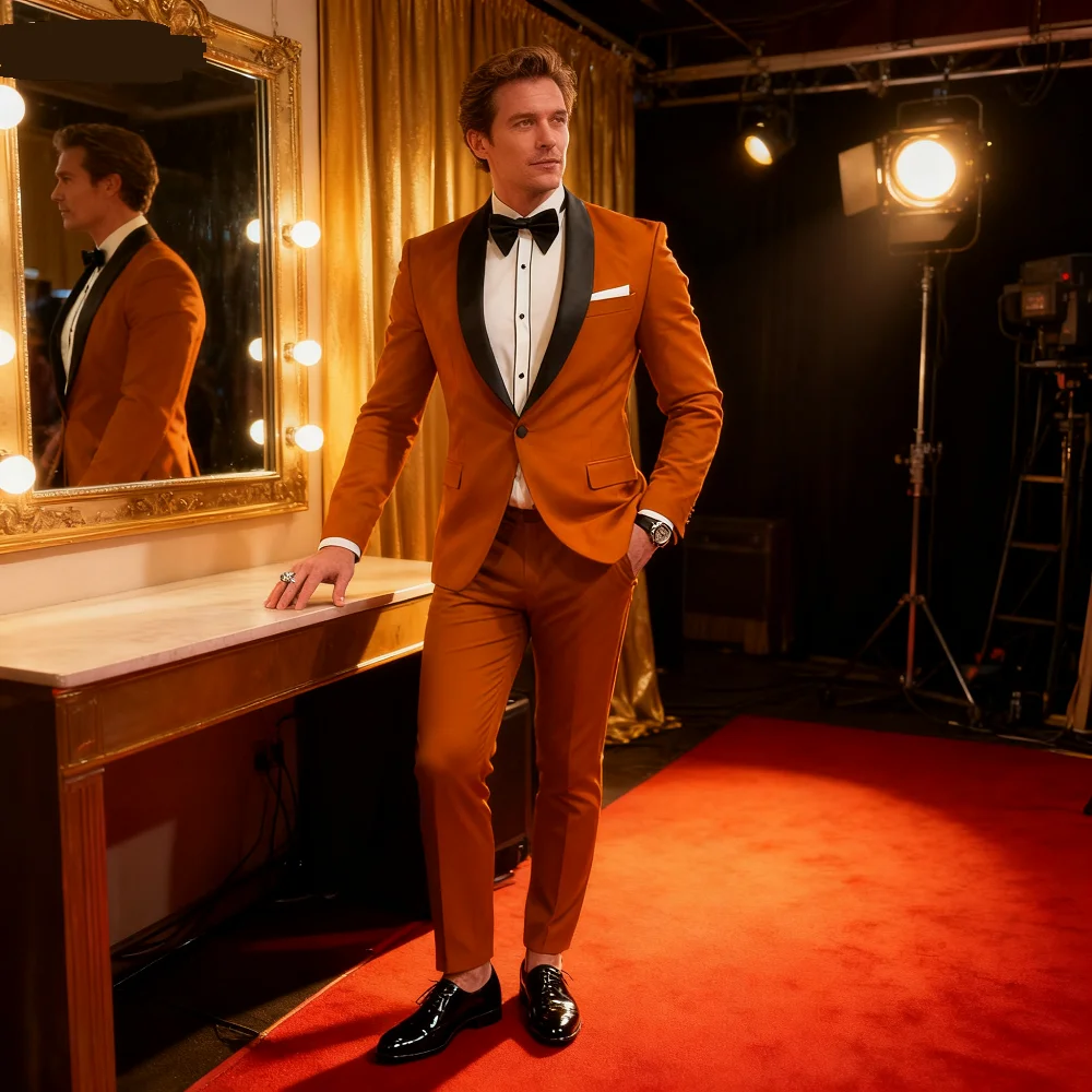 

2 Pieces Men's Double-Breasted Formal Business Suit Sharp-Collar Jacket And Trousers Set for Party