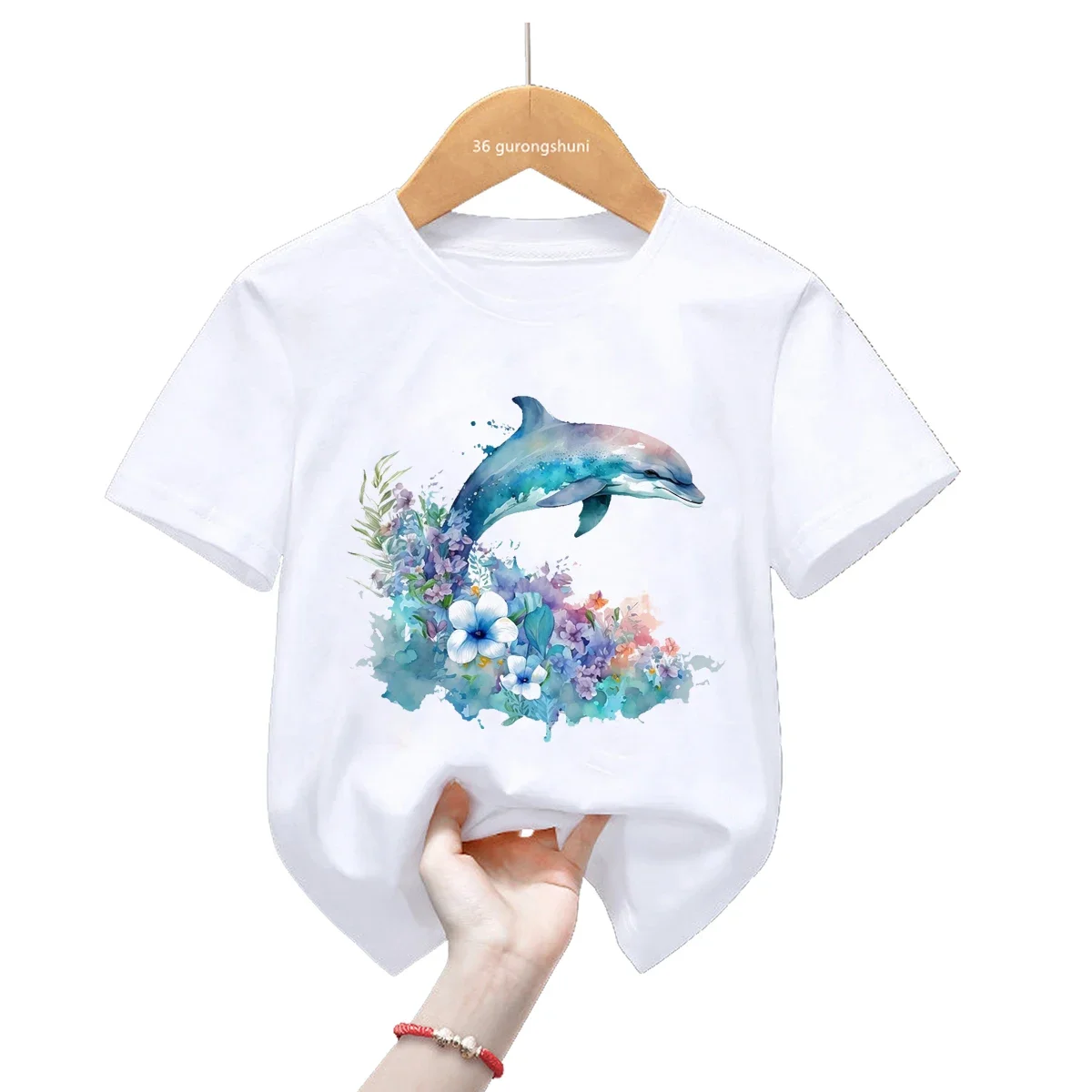 Sommer Delphin Blumen Tier druck T-Shirt Mädchen/Jungen Kawaii Wal T-Shirt Kinder Kleidung lässig T-Shirt Kinder Kleidung Tops