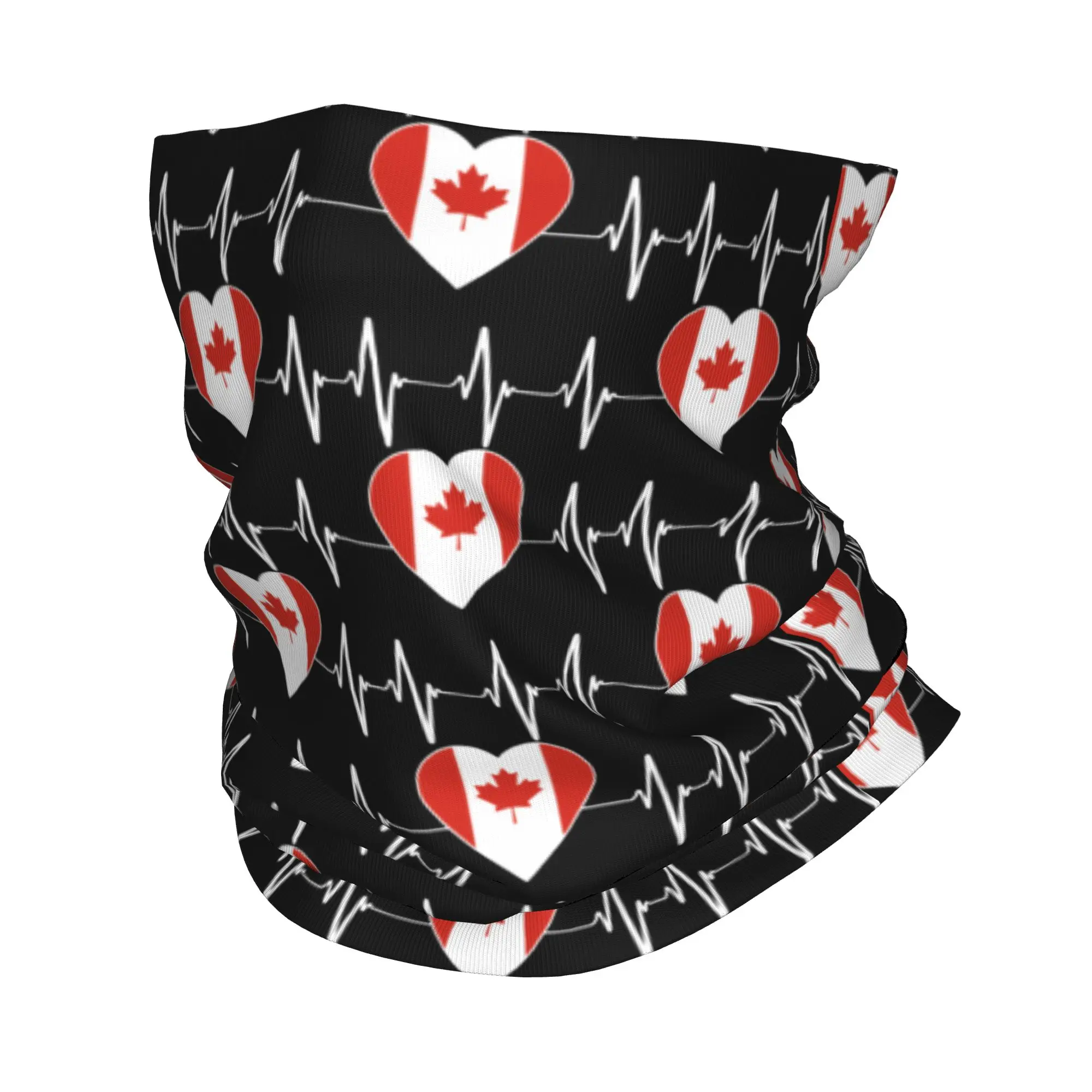 

Heartbeat I Love Canada Country Flag Heart Family Повязка на голову для шеи Теплый походный шарф-труба Канадский флаг Бандана для лица Гетры
