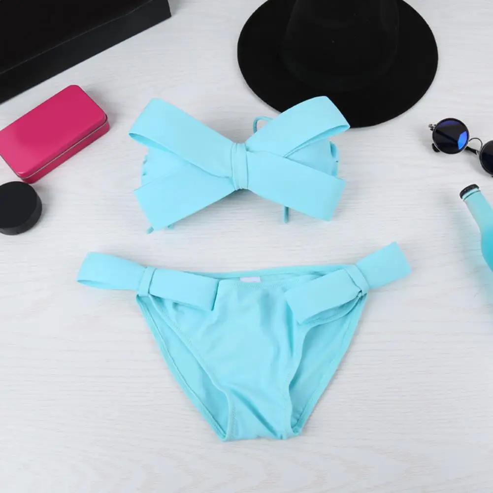 Bikini ajustado sexi para mujer, conjunto de Bikini con lazo y cuello Halter para vacaciones en la playa, traje de baño Sexy dividido, traje de baño sólido a la moda