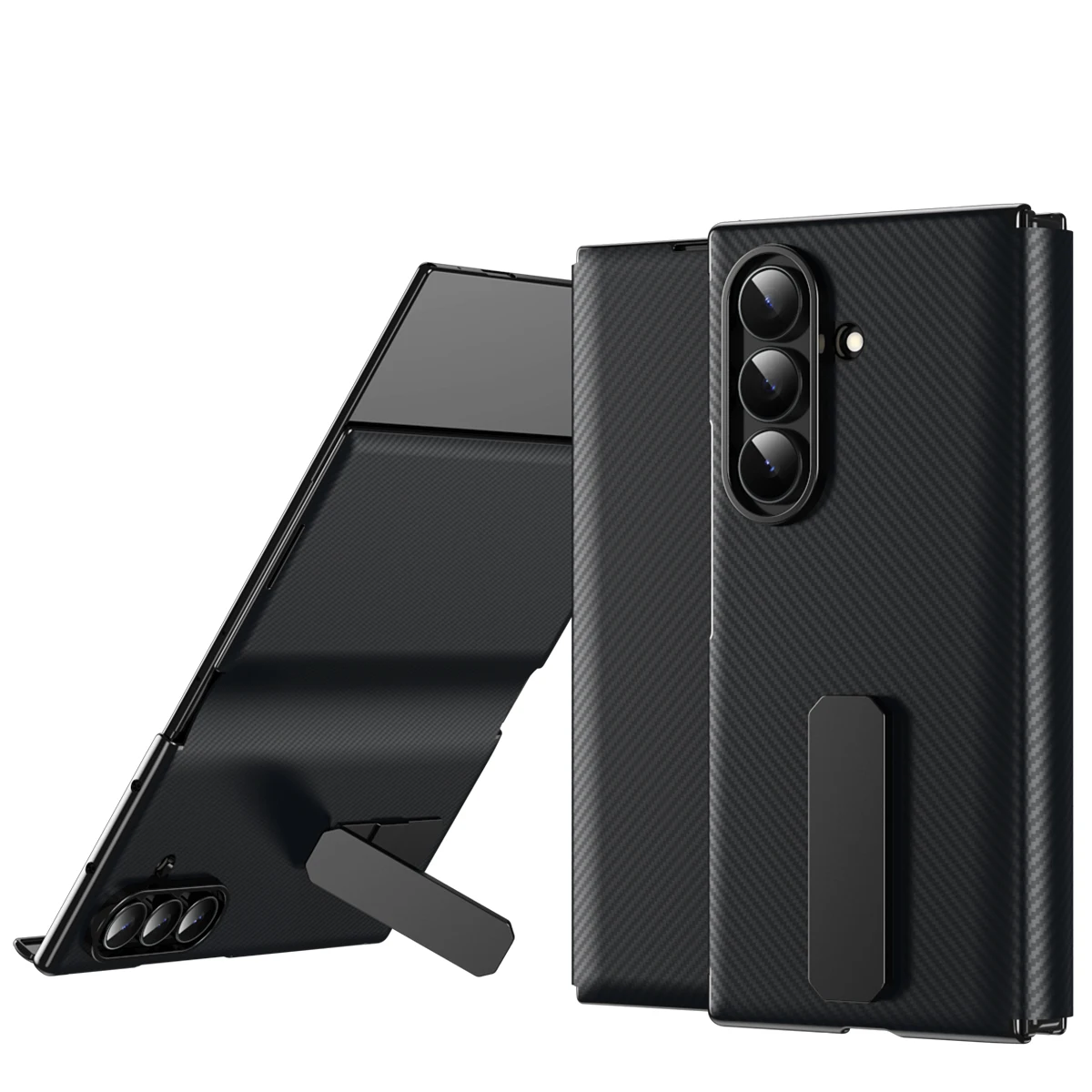 Carbon Fiber Phone Case For Samsung Galaxy TriFold Leather Flip Stand Kickstand Protector Cover TriFold