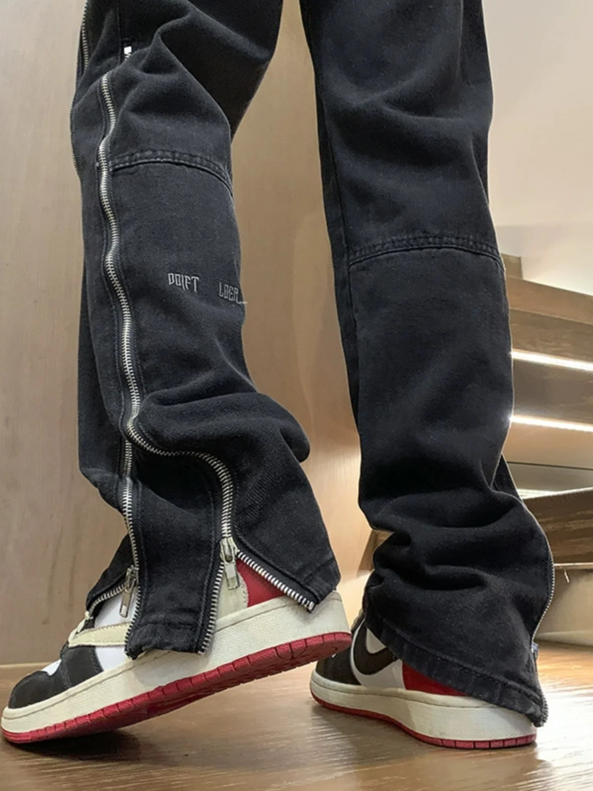 

Cleanfit Pure Bla Slim Fit Men's Jeans Trendy Haome Side Zipper Flared Pants Youthful Straight Tube Long Trousers