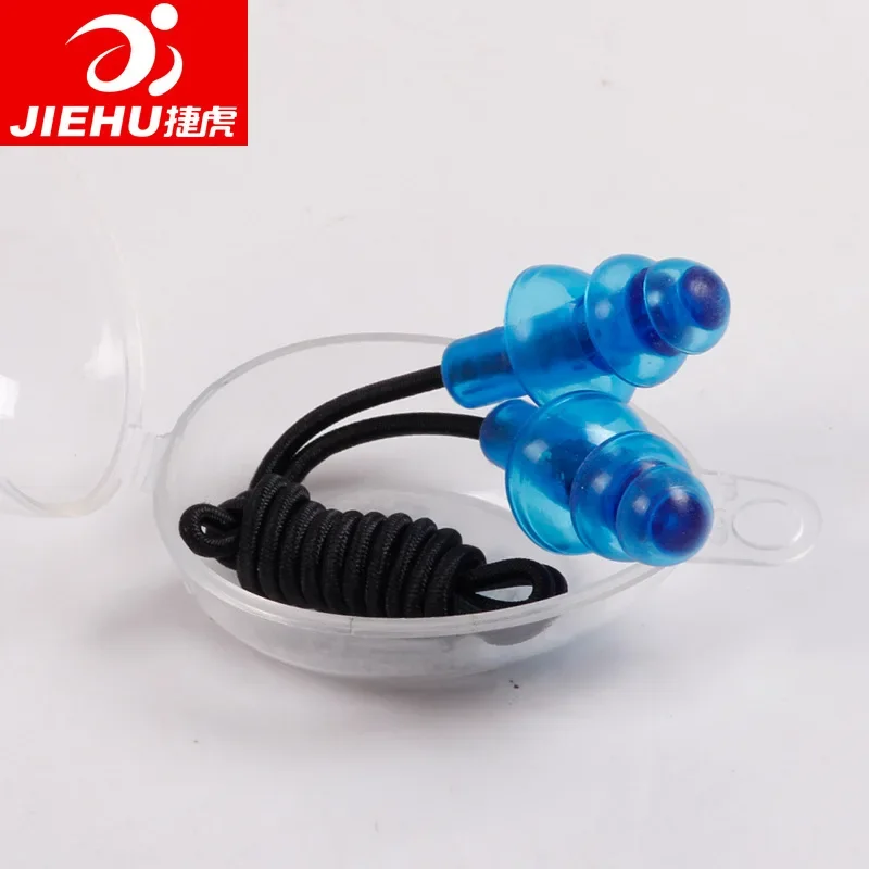 High-end tether elastic soft silicone swimming earplugs with rope earplugs