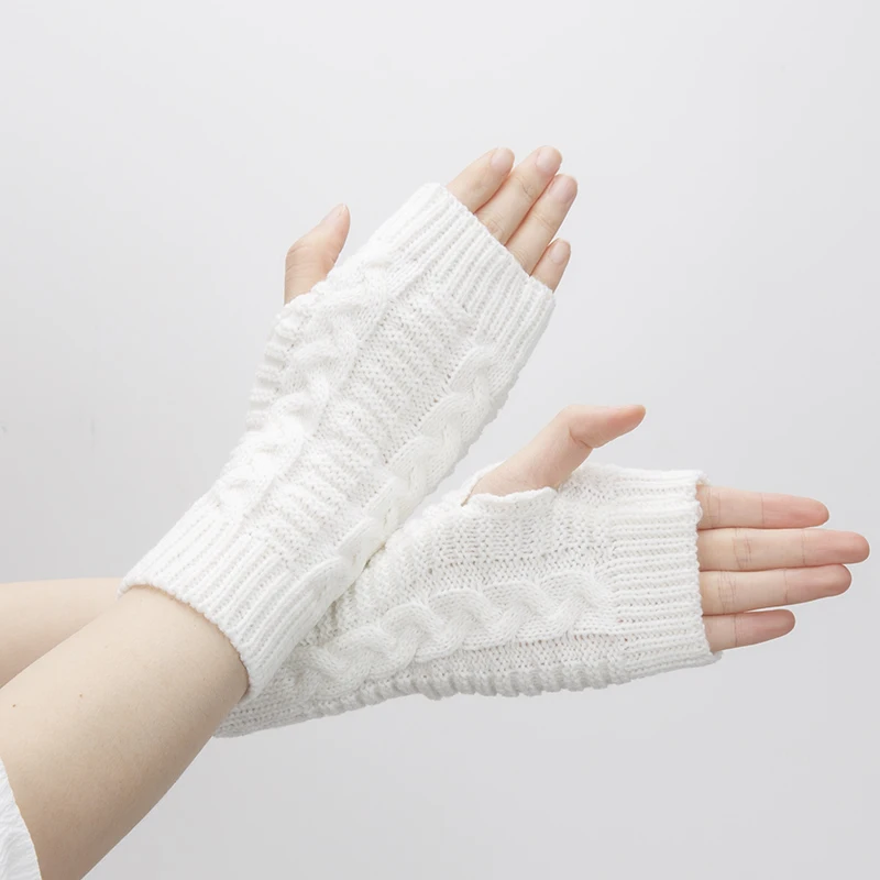 Women Knitted Fingerless Gloves Hand Warmer Winter Gloves Short Arm Sleeve Solid Color Work Mittens Casual Soft Female Gloves