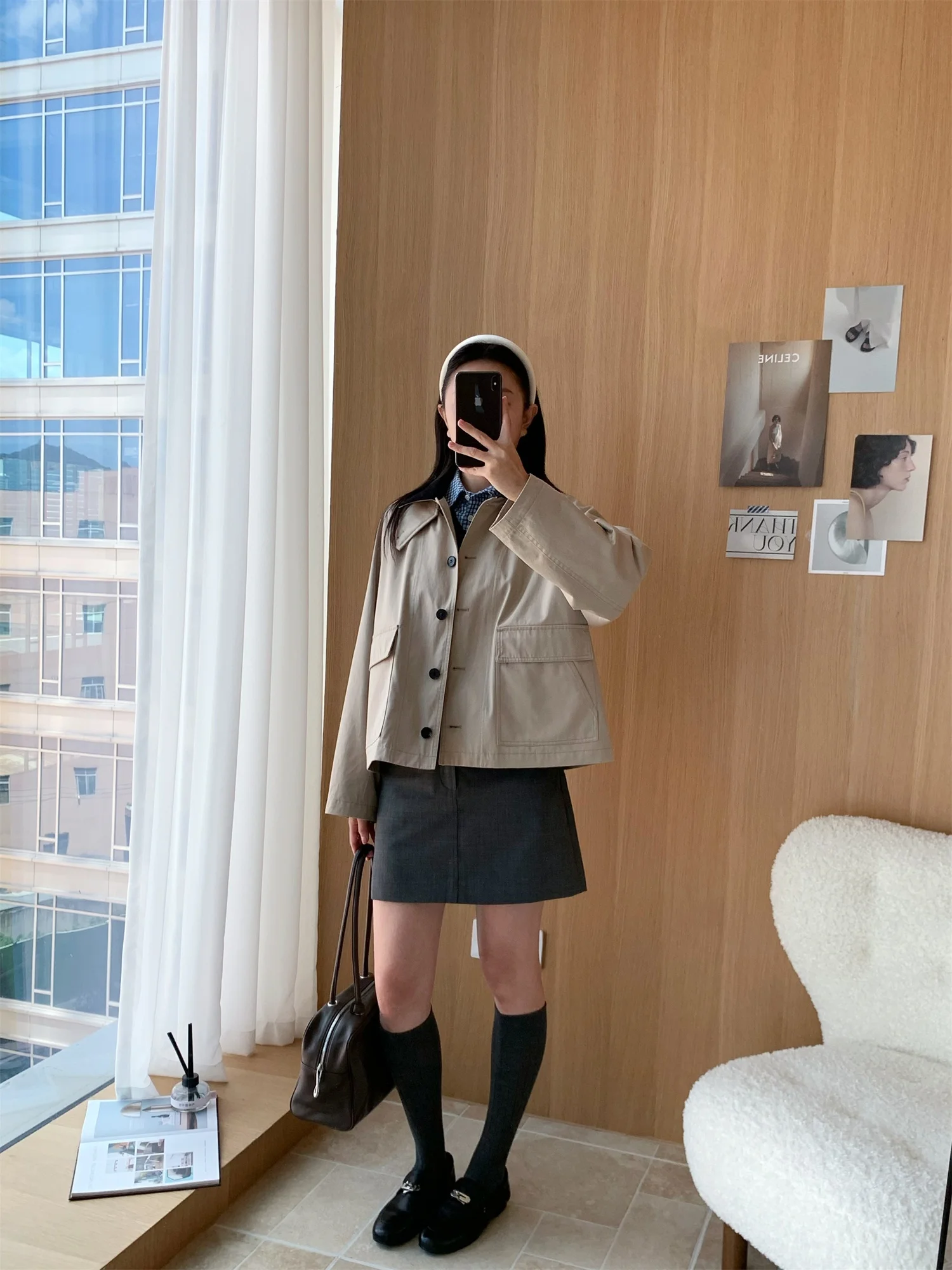 

Женское пальто средней длины из хлопка High Densi Slanted Cotton Jaet Barn Sle Flippedz 25, осенняя коллекция, свободный крой, длинный рукав