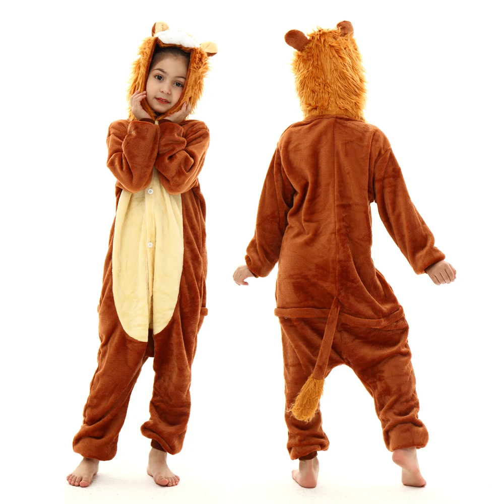 Winter Boys and Girls Dog Kigurumi Onesies Kids Children\'s Sleepwear Animal Cartoon Hooded Jumpsuits Halloween Cosplay Costume