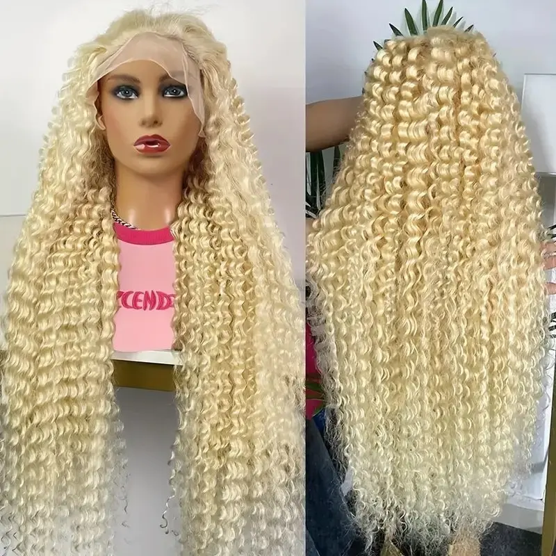 150 Density 613 Blonde 13x6 Lace Frontal Wig Blonde 13x4 Lace Front Wig 40 Inches Deep Wave Glueless Curly Human Hair Wig