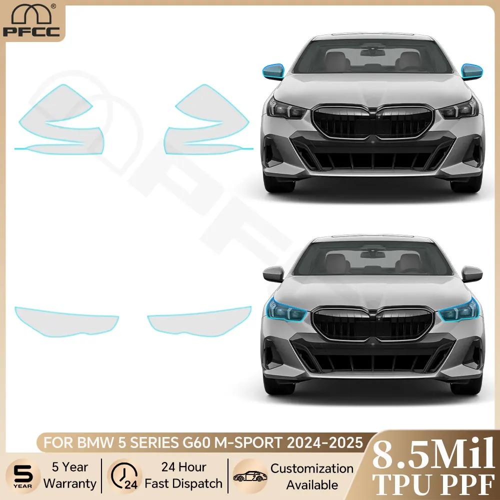 

For BMW 5 Series G60 M Sport 2024 2025 Pre-cut PPF Bra Headlight Rearview TPU Paint Protection Film Clear Kit Anti-scratch Cover