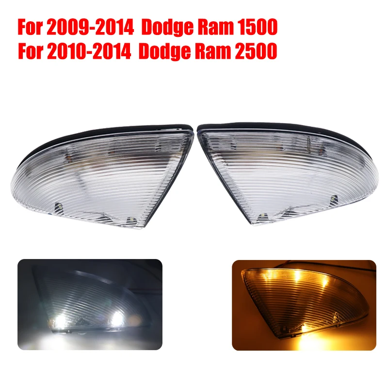 12V Car Front Side Mirror Marker Lamps Turn Signal Light /DRL Clear Lens For 09-14 Dodge Ram 1500 & 10-14 2500 68064948AA