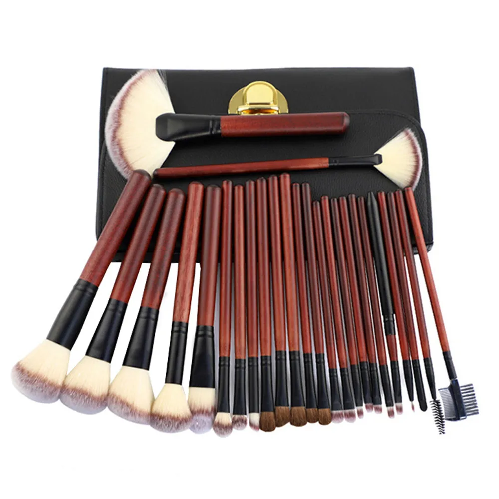 26 Pcs Professional Wooden Makeup Brushes Set with Leather Bag Foundation Eyeshadow Eye Lip Face Make Up Brush for Beauty Tools