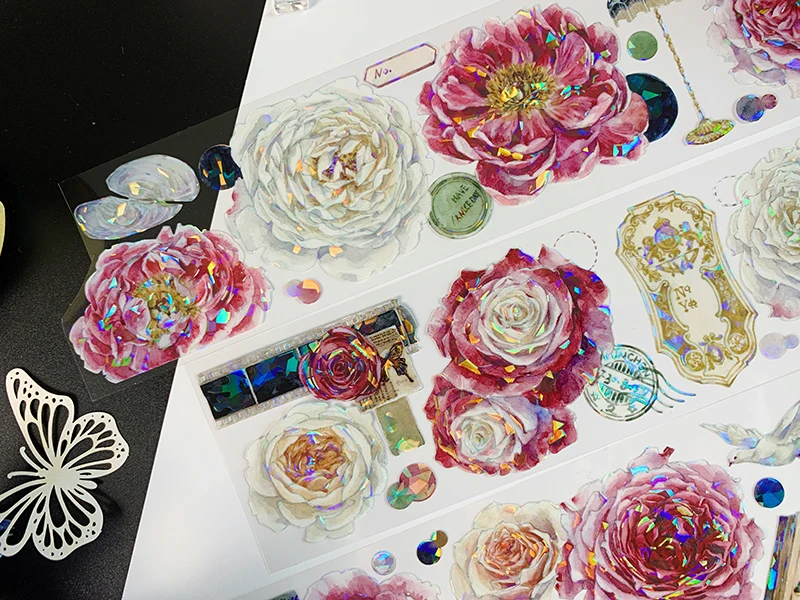 Zhushakou Bright Color Red White Flower Shiny PET Tape