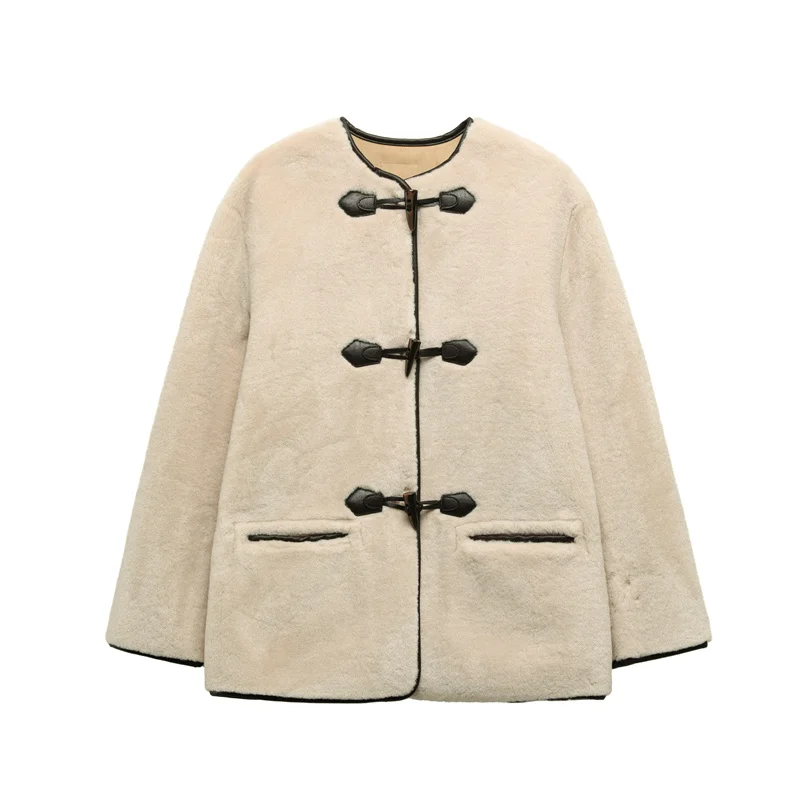 

2025 Новая женская одежда 2025, новинка осени/зимы, пальто в европейском и американском стиле с застежкой на узле из искусственного меха, пальто