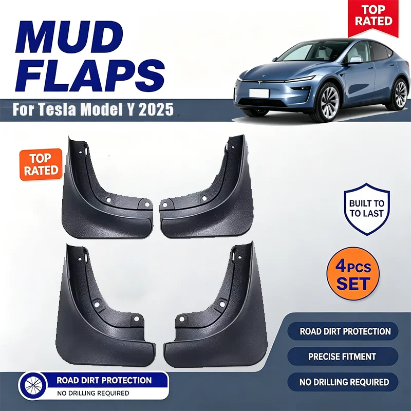 For Tesla Model Y 2025 4PCS Mud Flaps Splash Guards Front Rear Wheel Fender Mudguards Car Exterior Protection Accessories