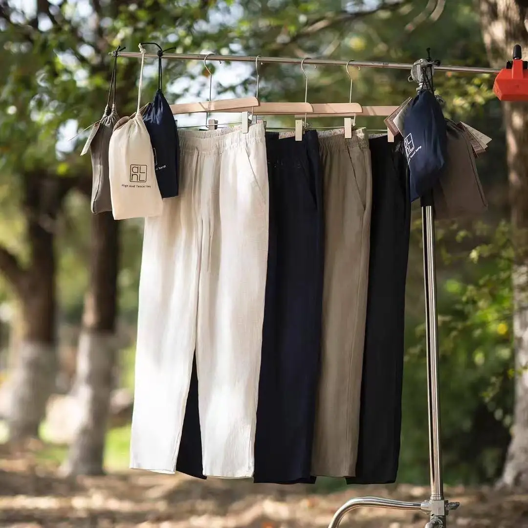 

Льняные мужские повседневные брюки, приятные для кожи, дышащие, против морщин, весна-лето, универсальные удобные длинные брюки