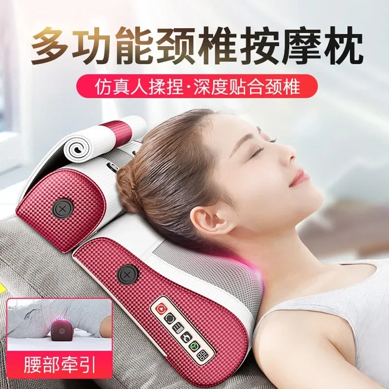 Neck Waist Shoulders Back Kneading Neck Hot Compress Pillow Multifunctional Whole Body Mugwort Hot Compress+traction+magnet