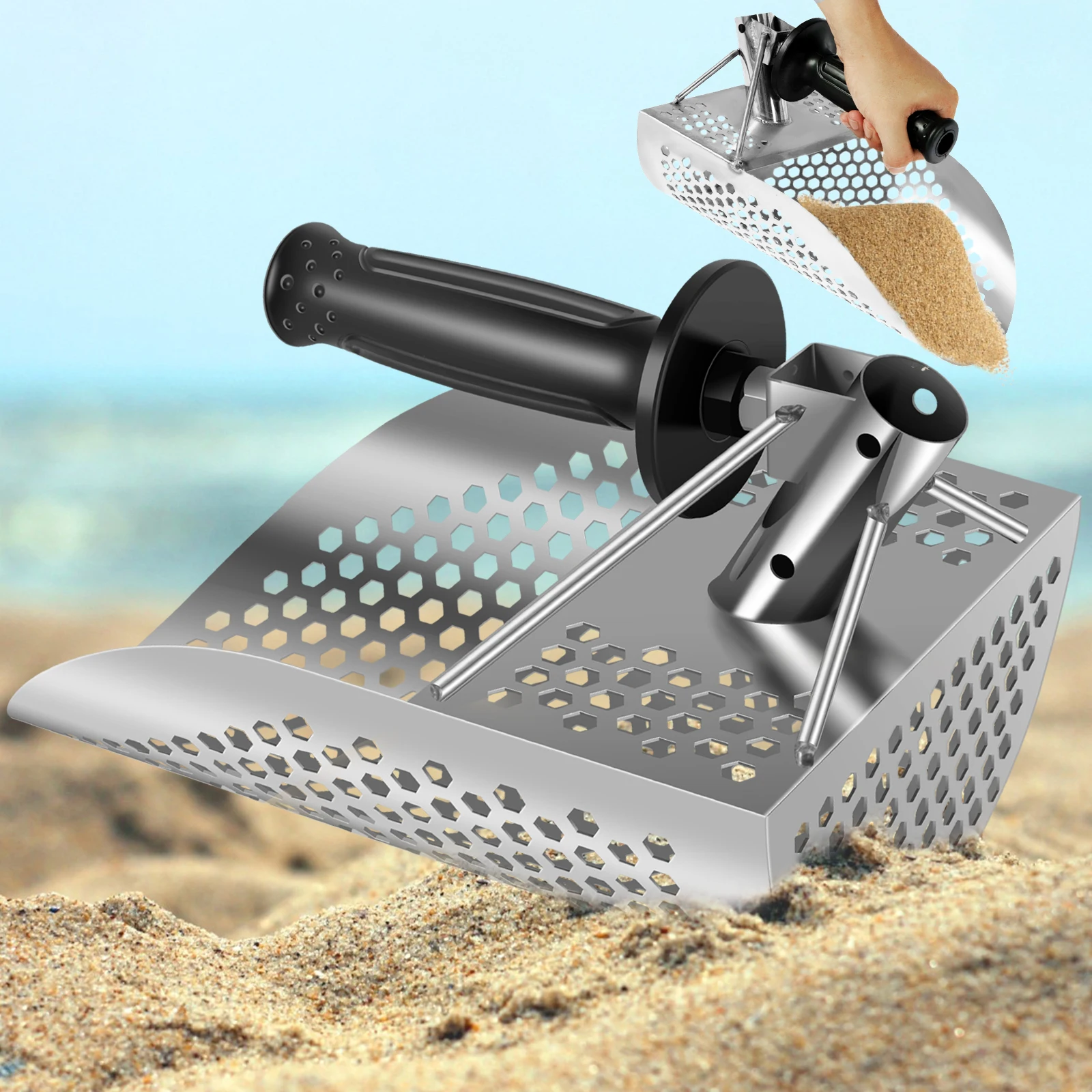 

Sand Scoop 304 Stainless Steel Beach Metal Detector Scoop with Detachable Handle Sturdy Digging Sifting Shovel Beach Treasure