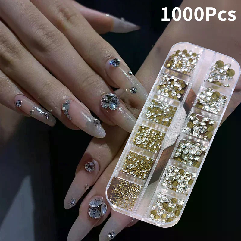 12 شبكة مختلطة مسمار صغير أحجار الراين أسفل حاد سوبر فلاش مسمار الفن كريستال الديكور الأحجار الكريمة مانيكير تلميح ثلاثية الأبعاد #3