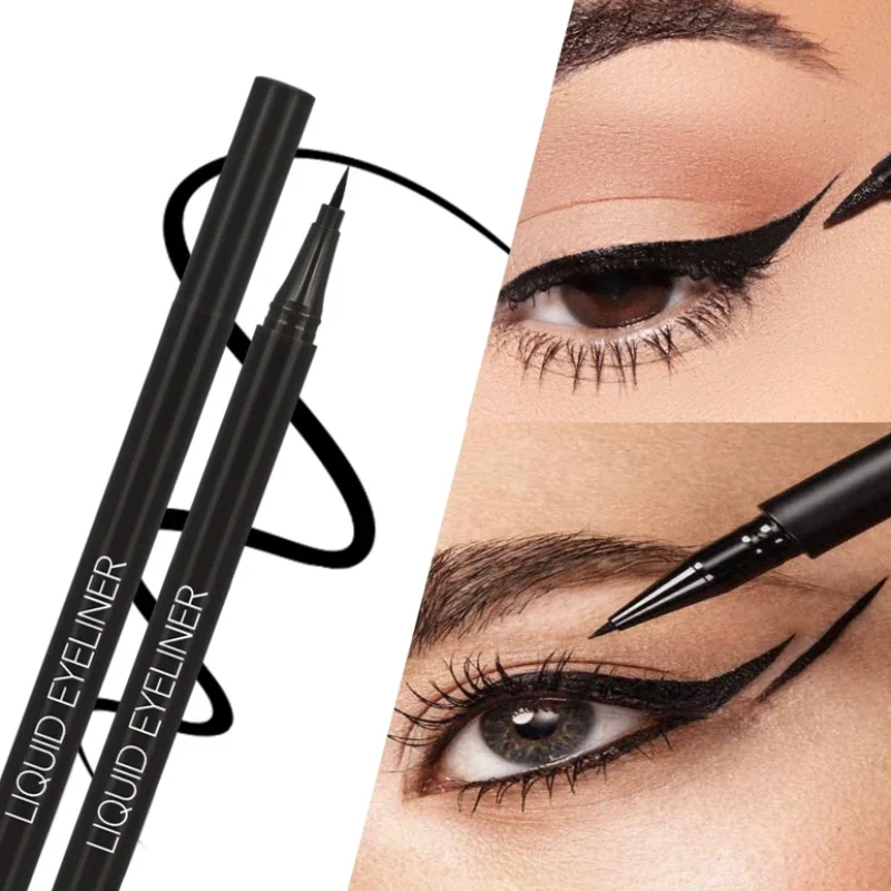 Caneta delineadora líquida preta, 5 peças, à prova d'água, secagem rápida, delineador de ponta dupla, maquiagem para mulheres, cosméticos